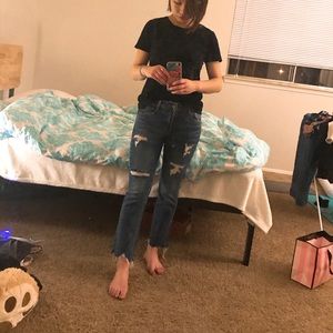 cropped distressed flare jeans never worn out